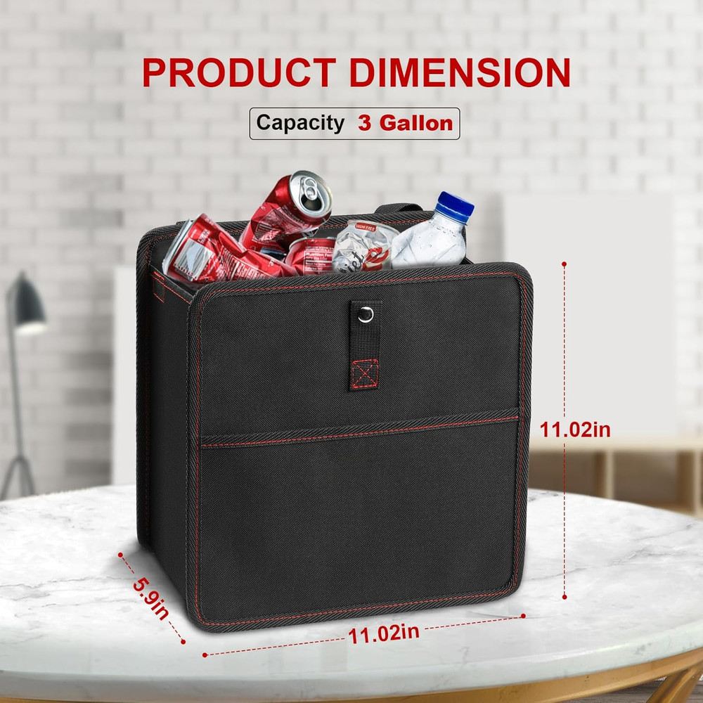 Foldable Car Trash Can with Storage Pockets, Car Garbage Can with Adjustable Str