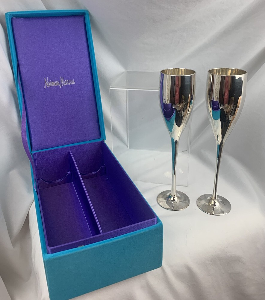 NEIMAN MARCUS 9.5” GODINGER SILVER PLATE CHAMPAGNE FLUTES