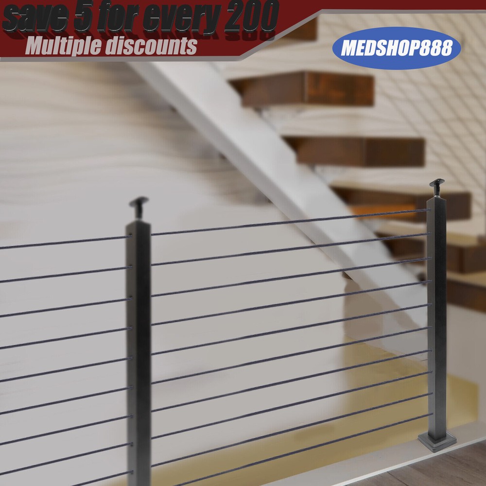 4PCS Cable Railing Posts Corner Post 36"x2"x2" Stainless Steel Pre-drilled Posts