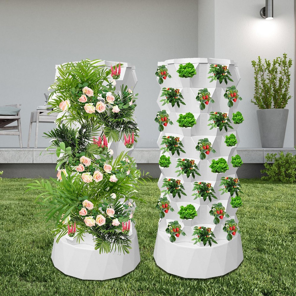 Vertical Hydroponic Tower Garden Growing System 64 Slots W/ Water Pump