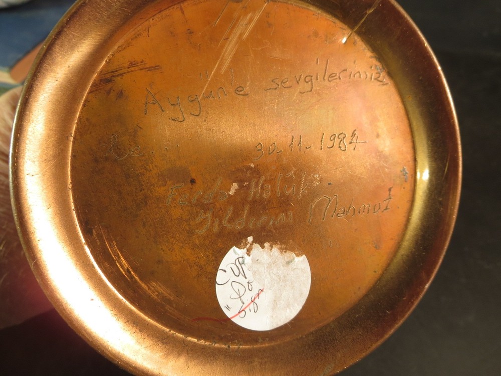 Hand Decorated Copper/Pitcher/Ewer Signed