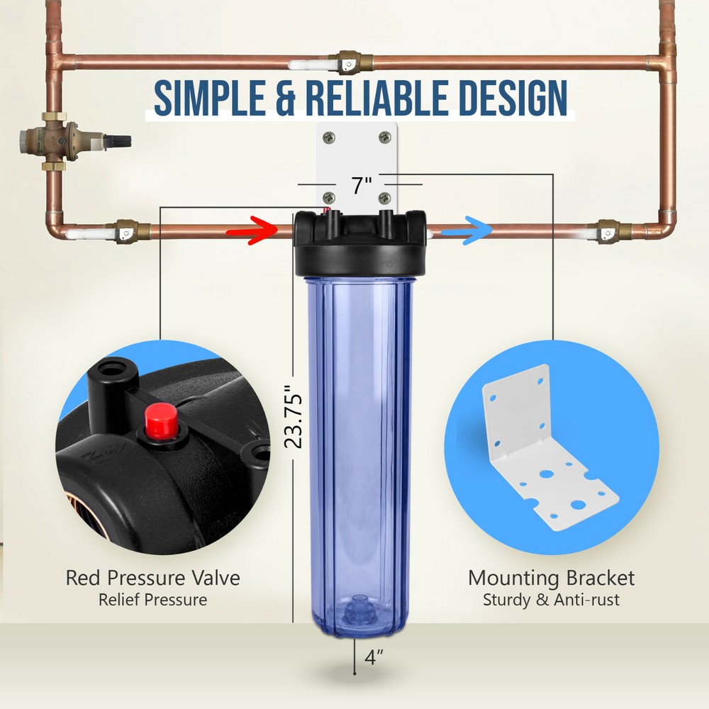 High Capacity Transparent Whole House Water Filter System & Block Carbon Filter