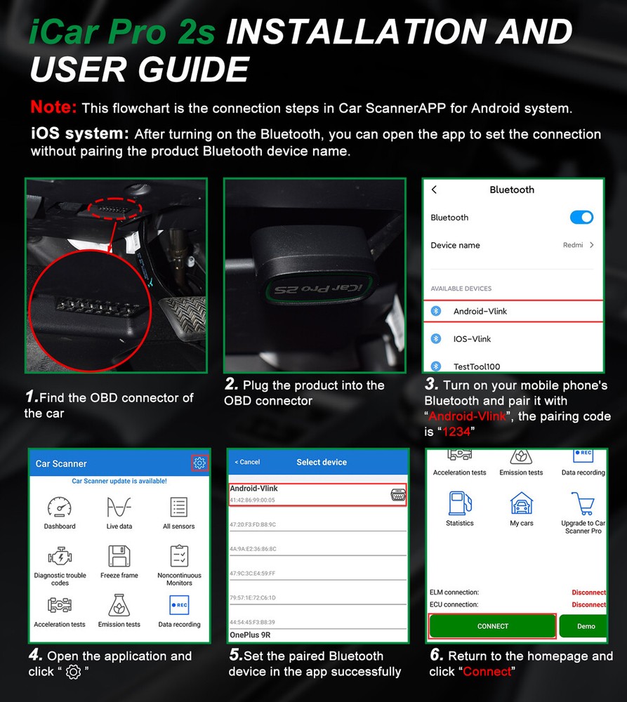 Vgate iCar Pro 2S OBD2 Scanner Bluetooth Car Code Reader for iphone & Android/PC