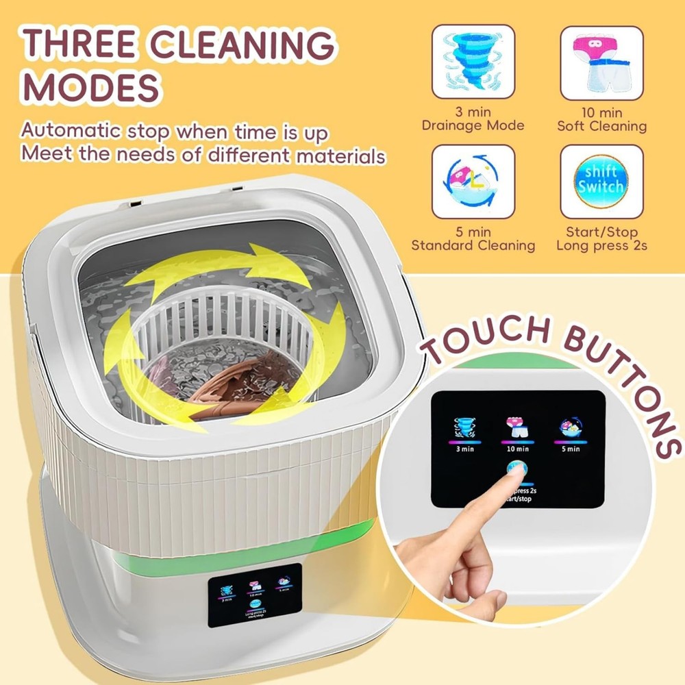 Portable Washing Machine 16L Mini Foldable Laundry with 3 Deep Cleaning Modes...