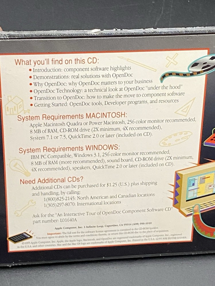 Vtg New 1995 Apple OpenDoc Interactive Tour Component Software CD MAC Windows