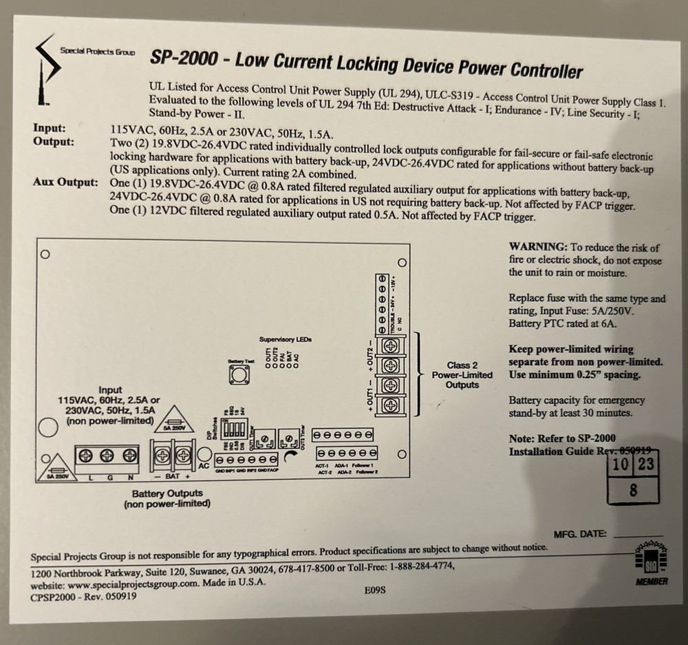 First Choice Power Supply Model No. PSMEL - 2000 (SP-2000 - Power Supply)