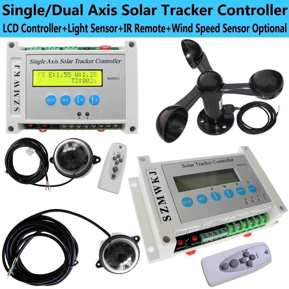 LCD Single/Dual Axis Solar Tracker Controller W/ Wind Sensor DIY Solar System IG