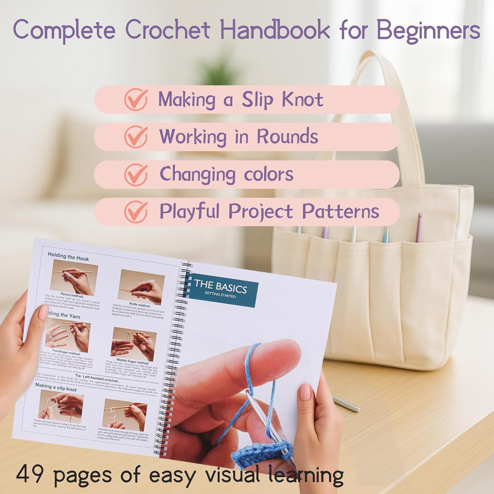 Beginner Crochet Kit 81 Piece Starter Set with Yarn Hooks Guide Book