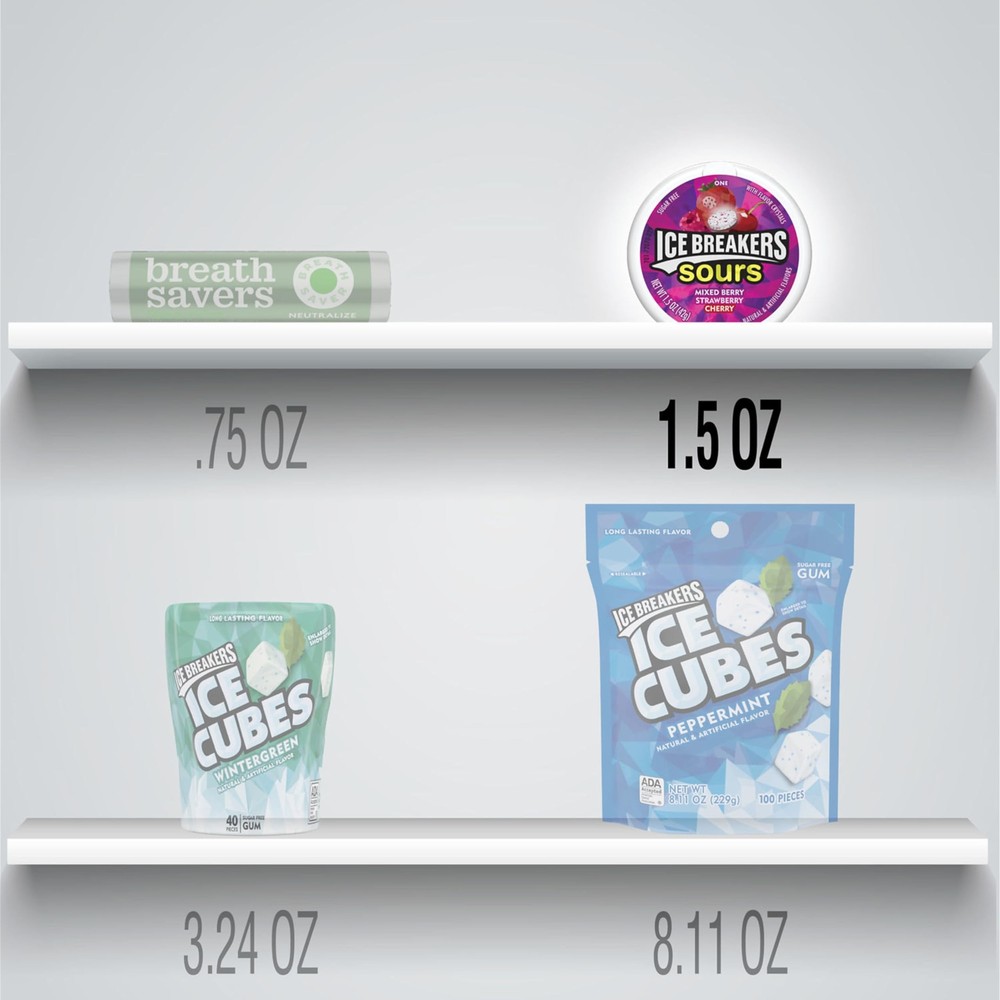 ICE BREAKERS Sours Assorted Fruit Flavored Sugar Free Mints Tins, 1.5 oz (8