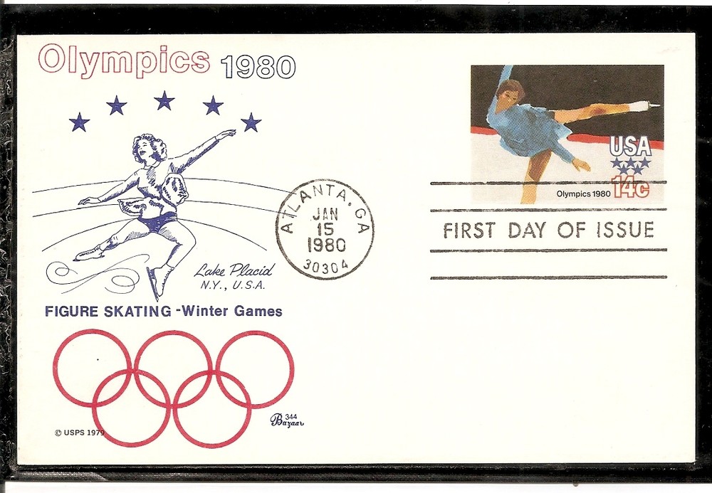 US SC # UX82 Women's Figure Skating .Postal Card FDC. Bazaar Cachet