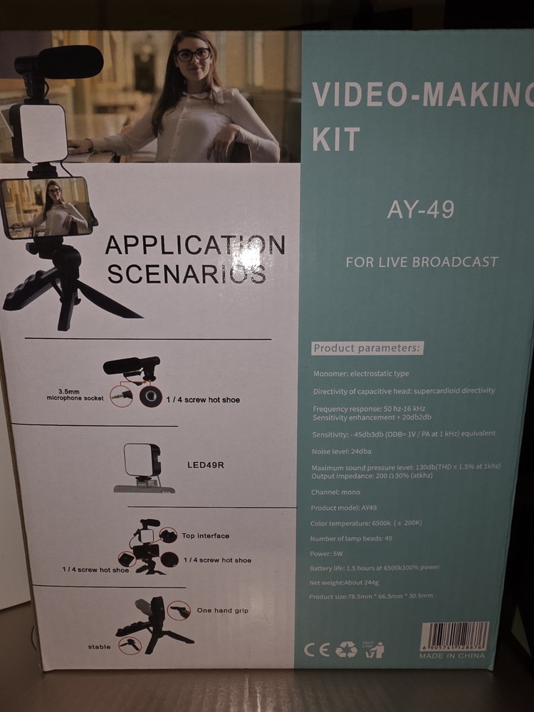 AY-49 Video-Making Kit for Smartphone with Tripod, Microphone & Light
