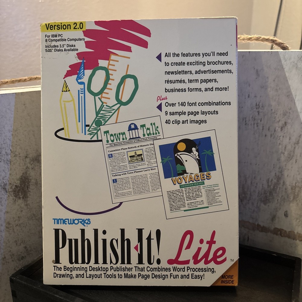 TIMEWORKS PUBLISH IT Lite 2 PC SOFTWARE Big Box Complete 1991 desktop vintage