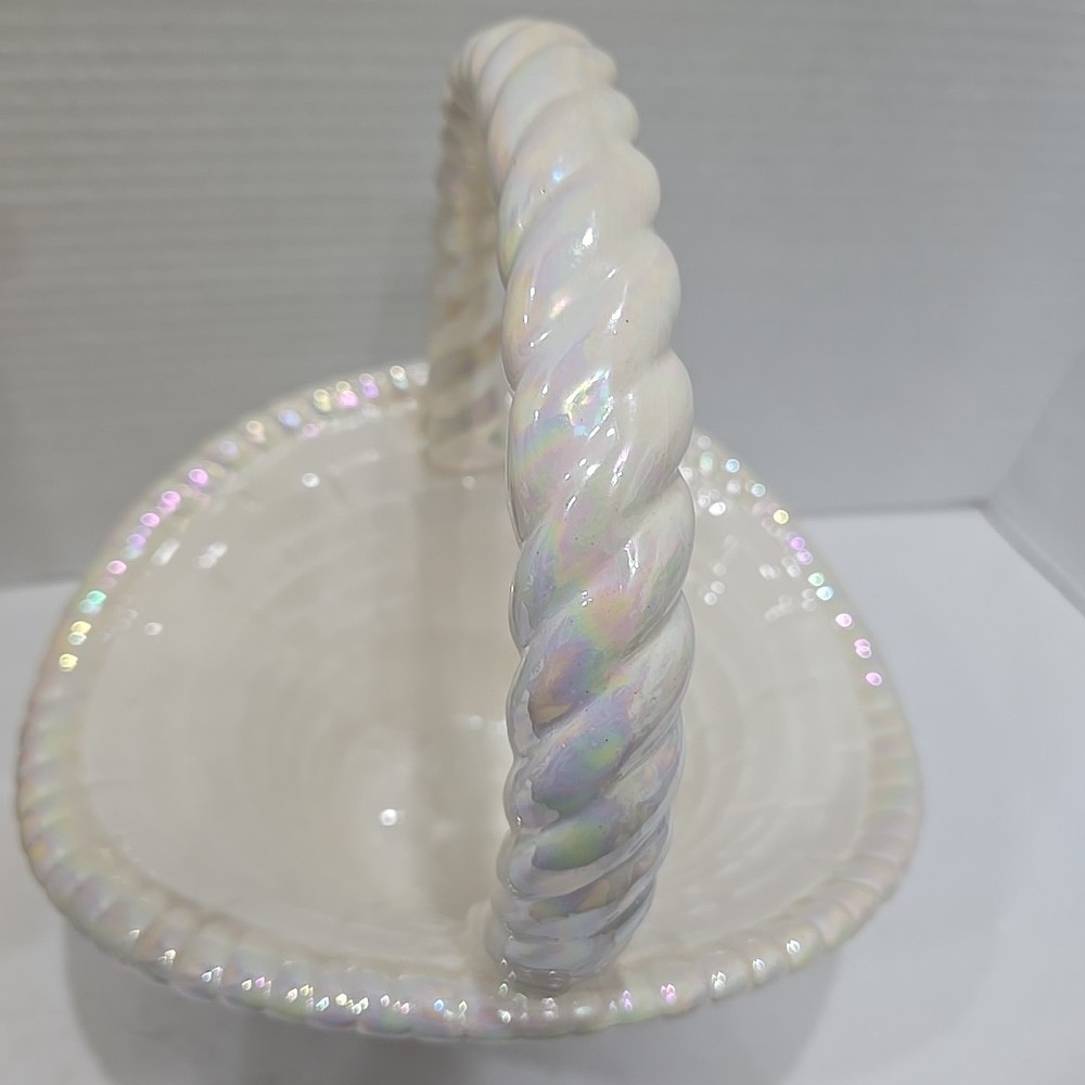 Vintage Iridescent Easter Basket Ceramic Atlantic Mold 10" GREAT SHAPE!!!