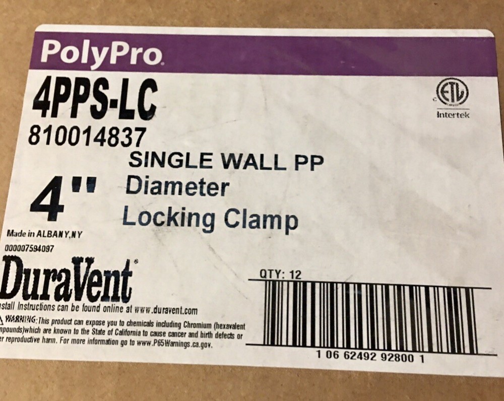 Pack Of Three 3) DuraVent PolyPro - 4" Diameter - Locking Clamp