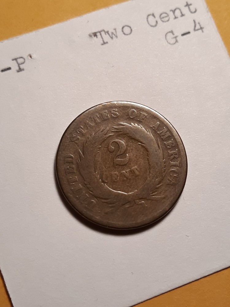 1864 Two Cent Coin Large Motto Brown Good