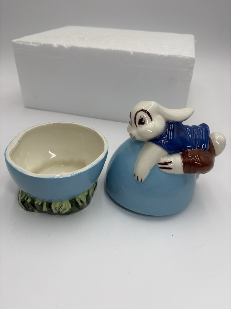 Vintage ceramic Easter, bunny, candy dish, or trinket dish, hand-painted rabbit,