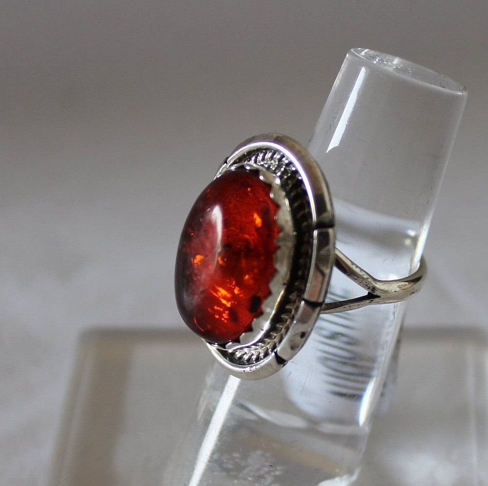 Amber and Sterling Silver Ring