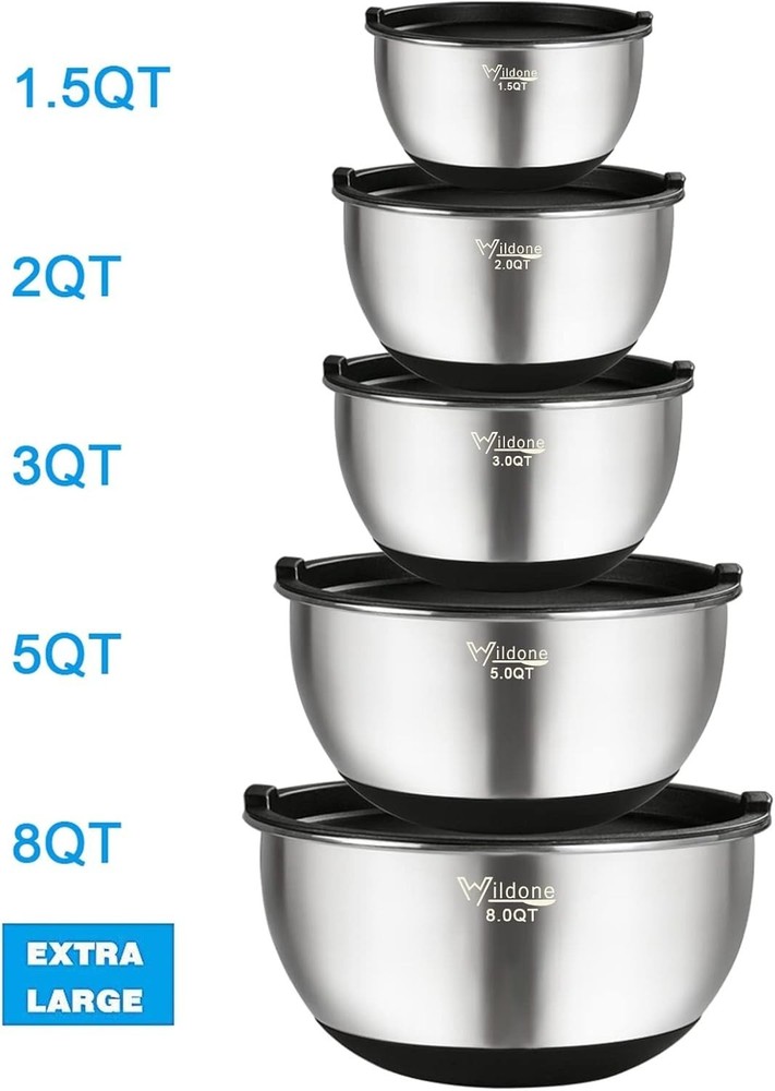Versatile 5-Piece Mixing Bowl Set - Includes Airtight Lids and Stackable Design
