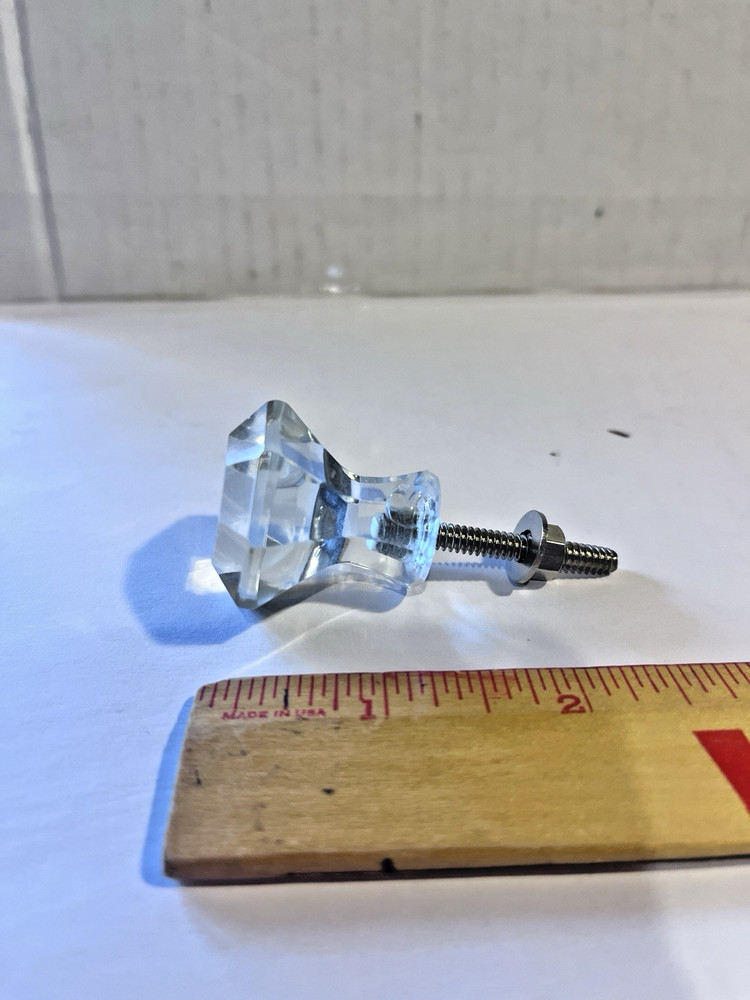 Vintage Glass Drawer Pull, 8 side, Clear Glass, Flat End