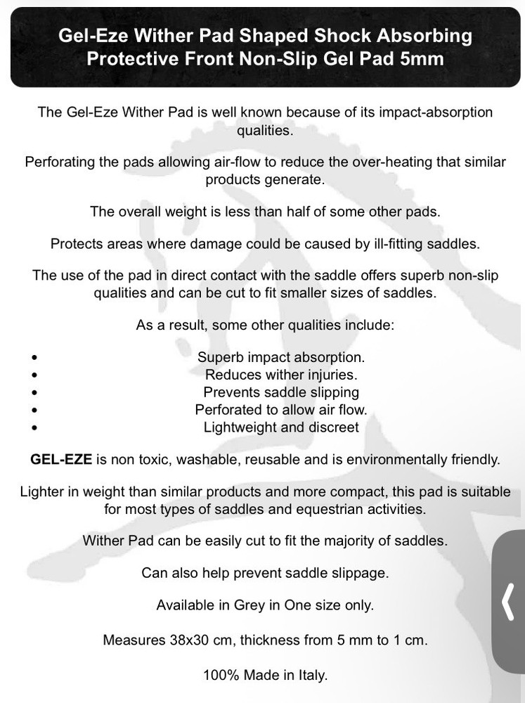 Gel-Eze Wither Pad- Black- Excellent Condition $75