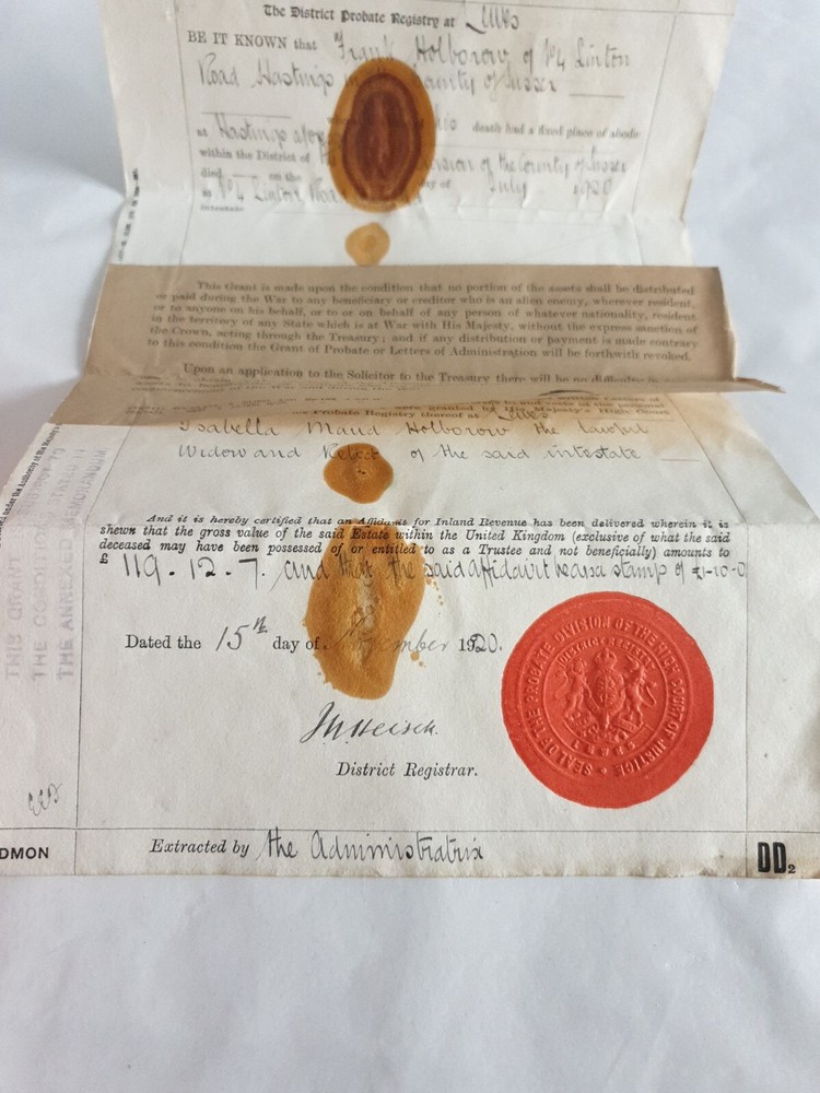 A 1920s document probate with red Embossed mark