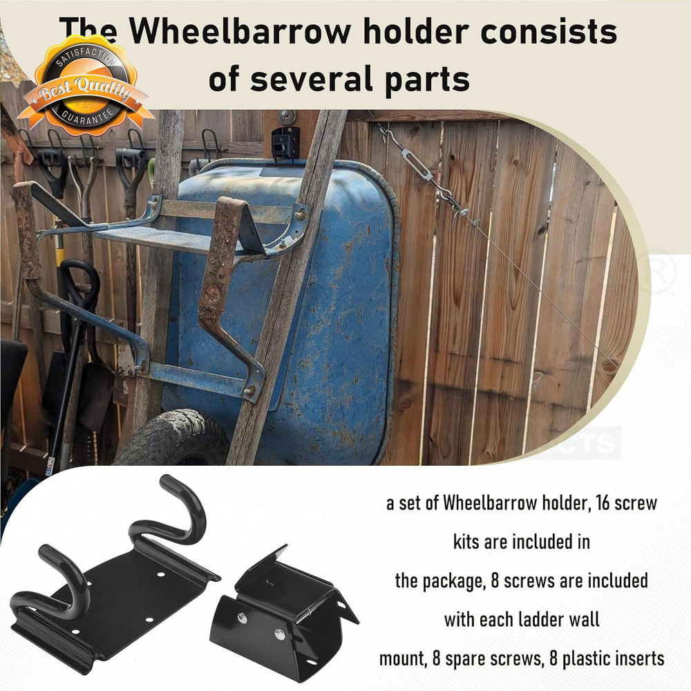 Wheelbarrow Storage Bracket 90lb Heavy Duty Wall Hook Spring Latch 1pc