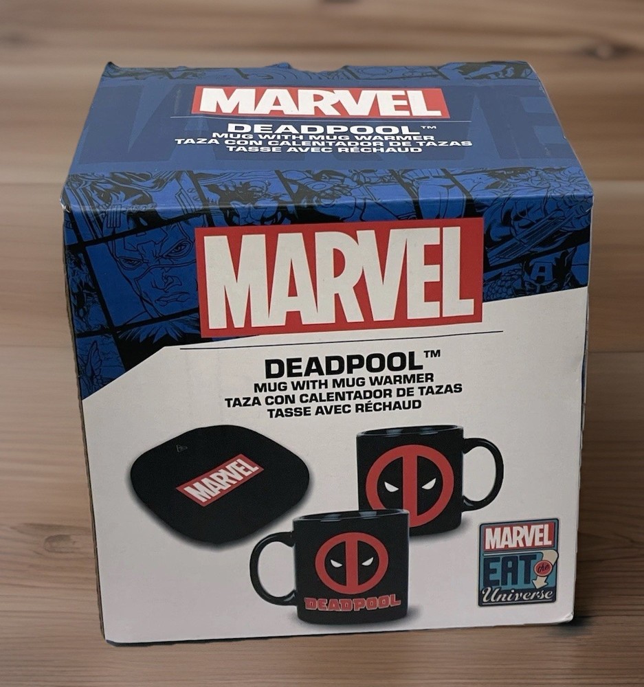 Marvel Deadpool Coffee Mug with Electric Warmer Keeps Drinks Hot NEW!