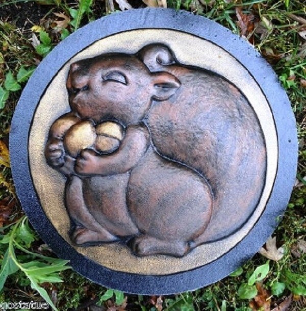 Squirrel stepping stone plastic mold cement plaster concrete mould  12” x 2”