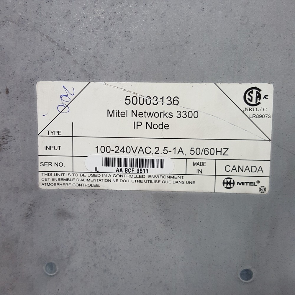 Mitel SX-200 IP-Node 56005013 w/Power Cord - Powers On - USED