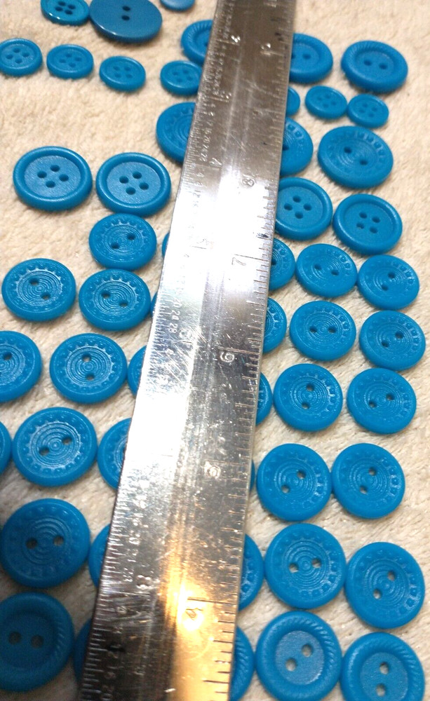Buttons 70+ Blue Medium - Small sized Blue Plastic Craft Round Two Holed BA8