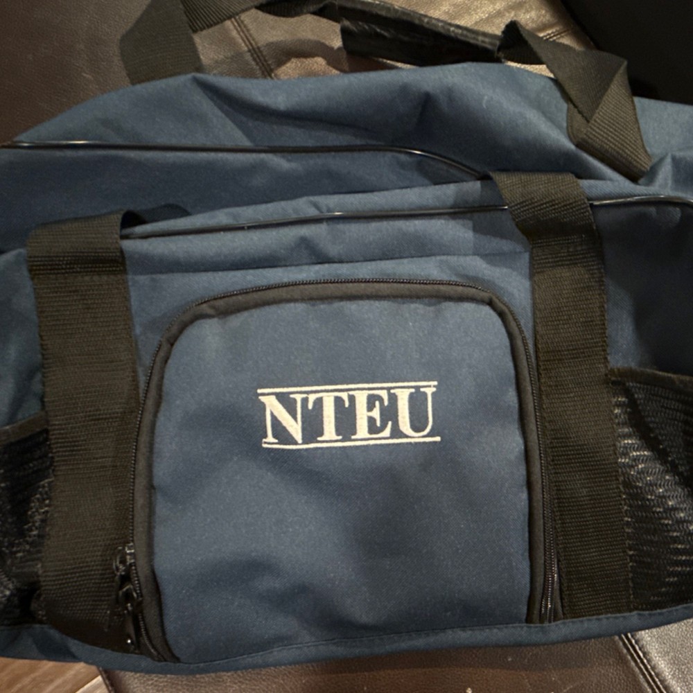 NTEU Navy Blue Polyester Gym Bag Zip Closure Adjustable Strap 3 Pockets