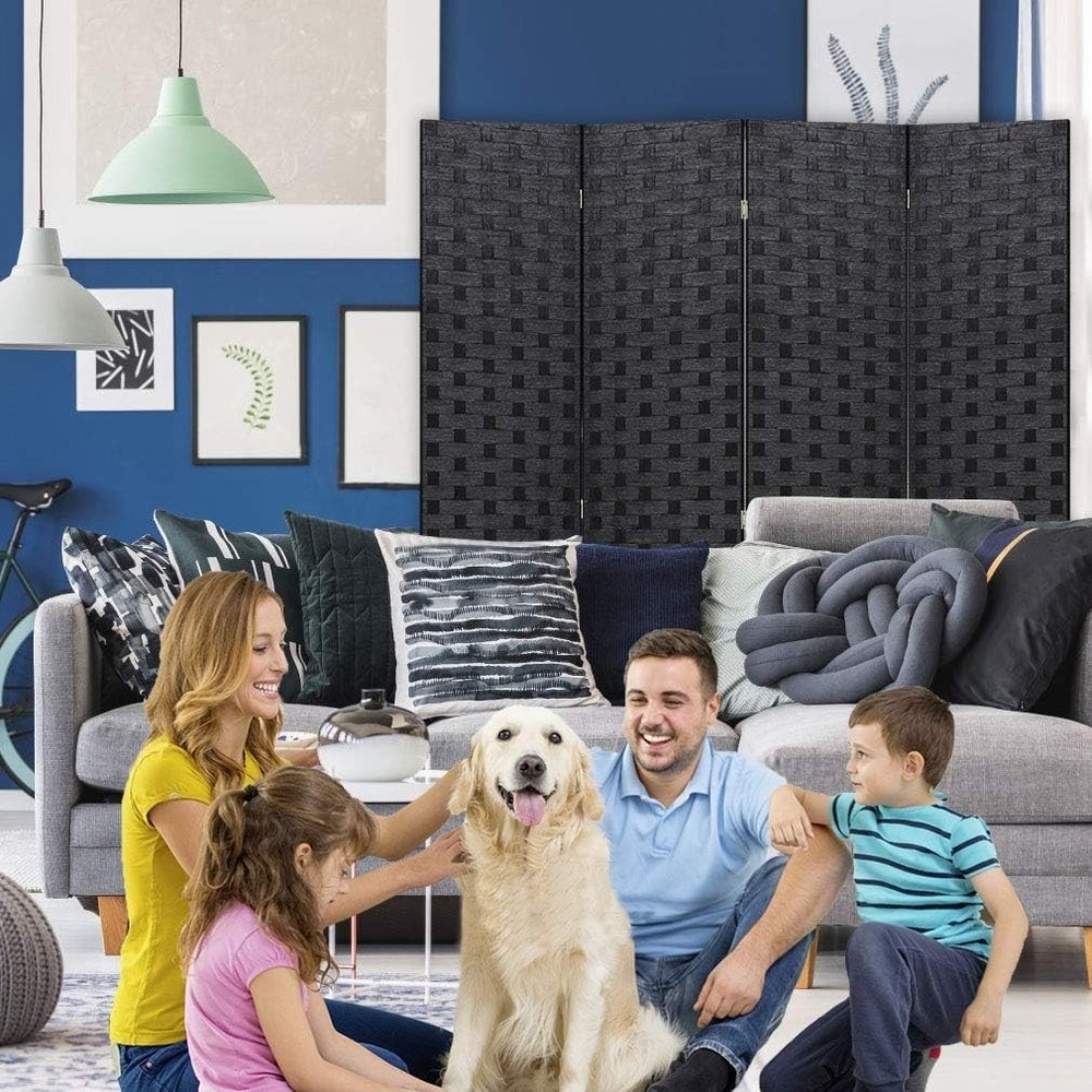 Modern Black Room Divider - 4 Panel Indoor Folding Screen for Versatile Spaces