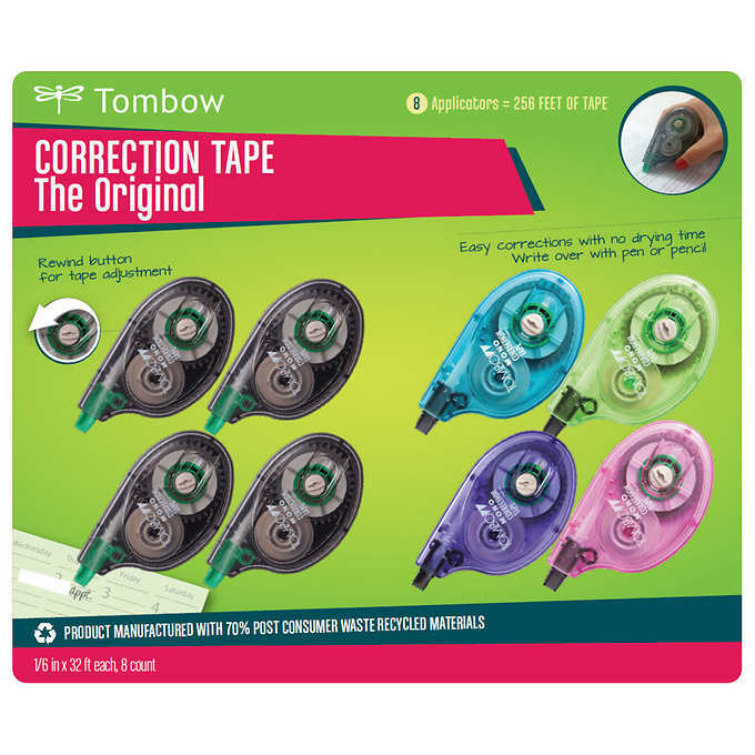 Tombow MONO Correction Tape Assorted Colors, 8-count