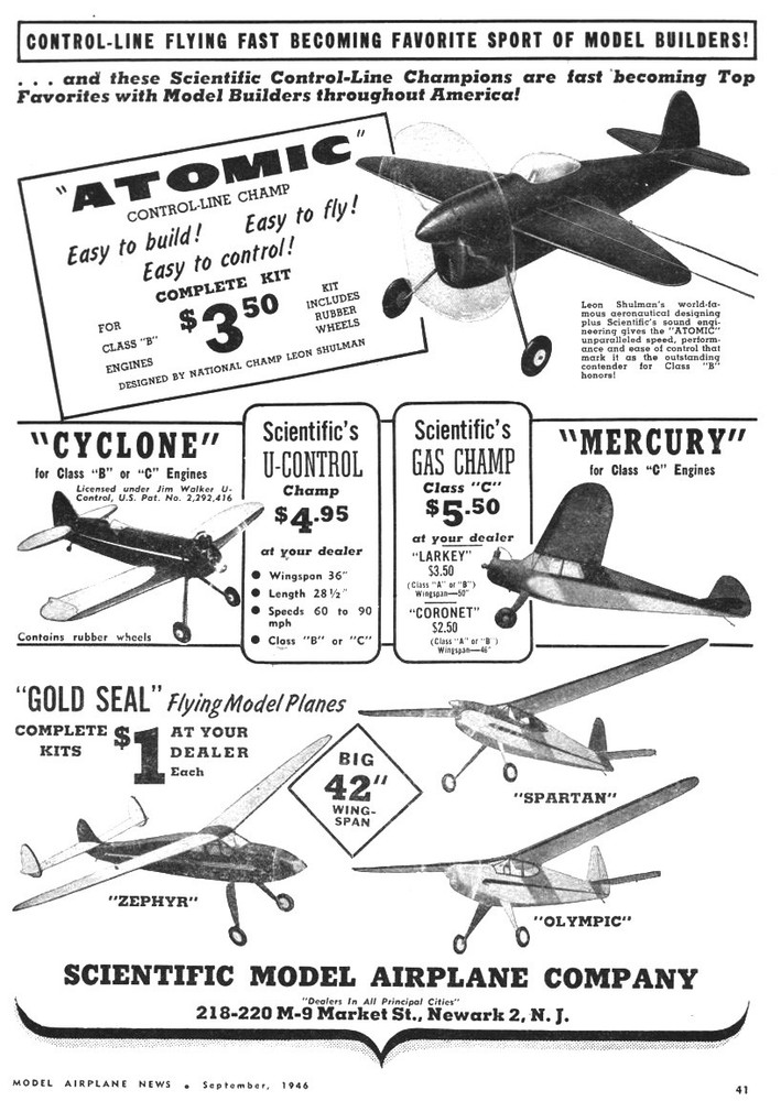 Model Airplane Plans (UC): THE ATOMIC 15" Class B Speed by Leon Shulman