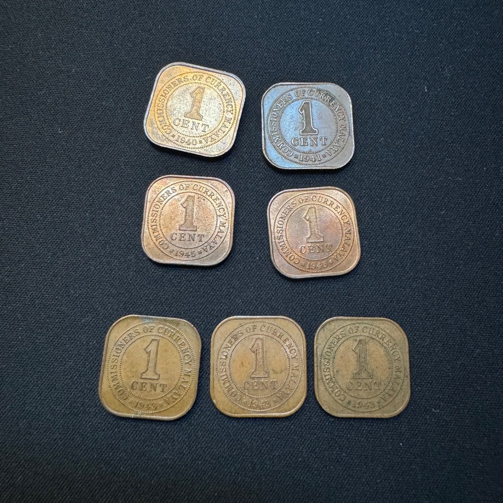 1940 - 1945 Malaya 1 cent collection - Some Uncirculated