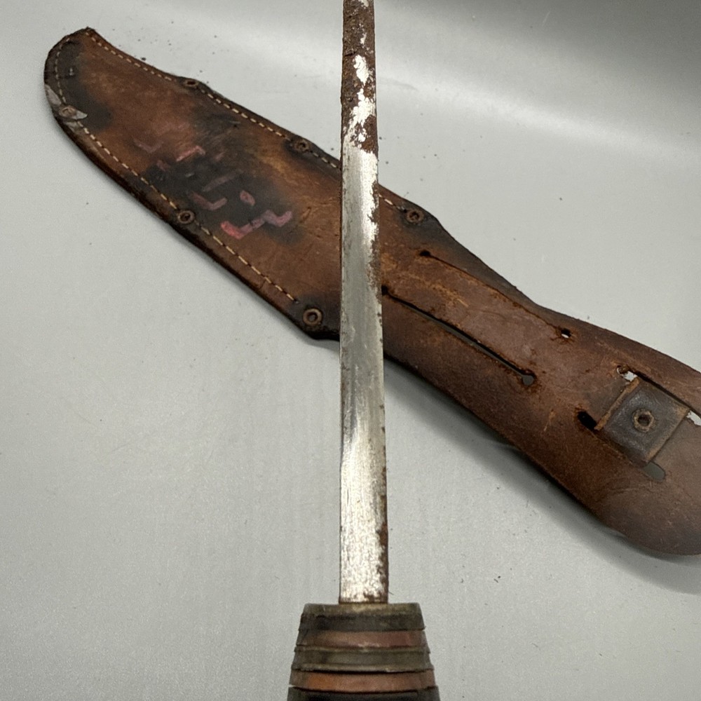 Vintage UNSCO Solingen Germany Stag Handle fixed blade knife 7“ blade Holder