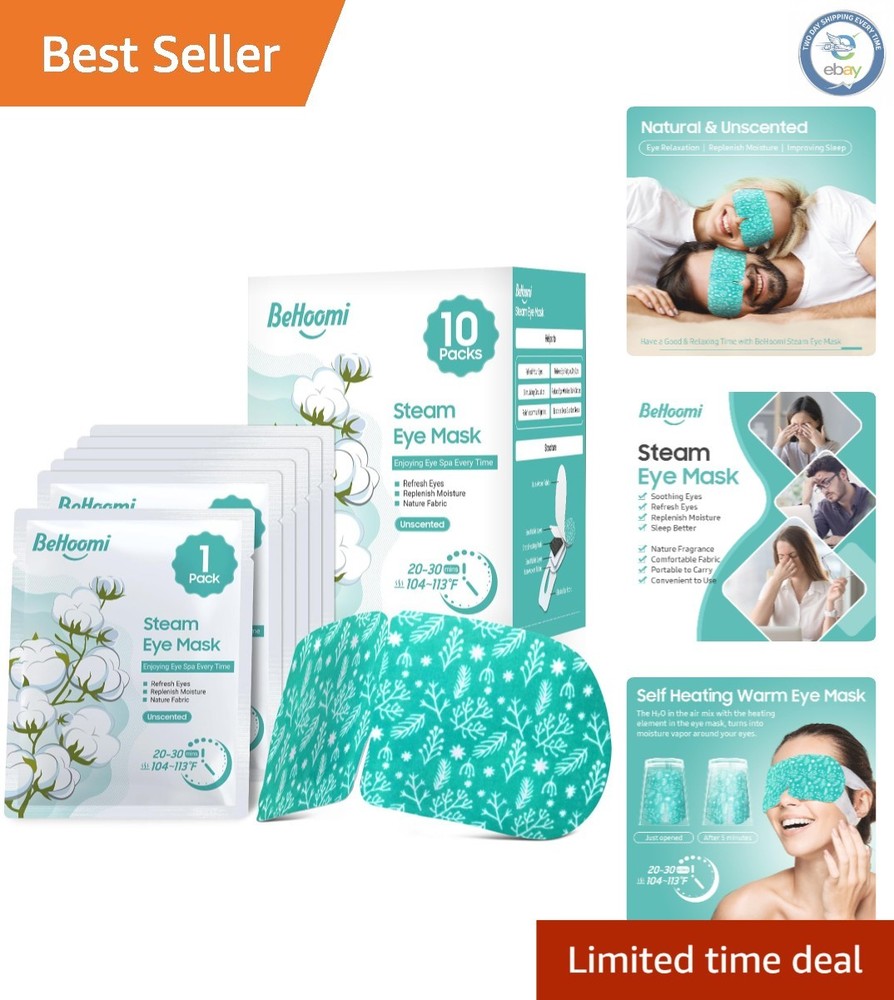 Unscented Self-Heating Eye Masks - 10 Disposable Warm Compresses for Relaxation