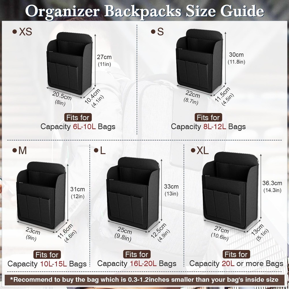 APSOONSELL Backpack Organizer Insert, Felt Bag for L, Black