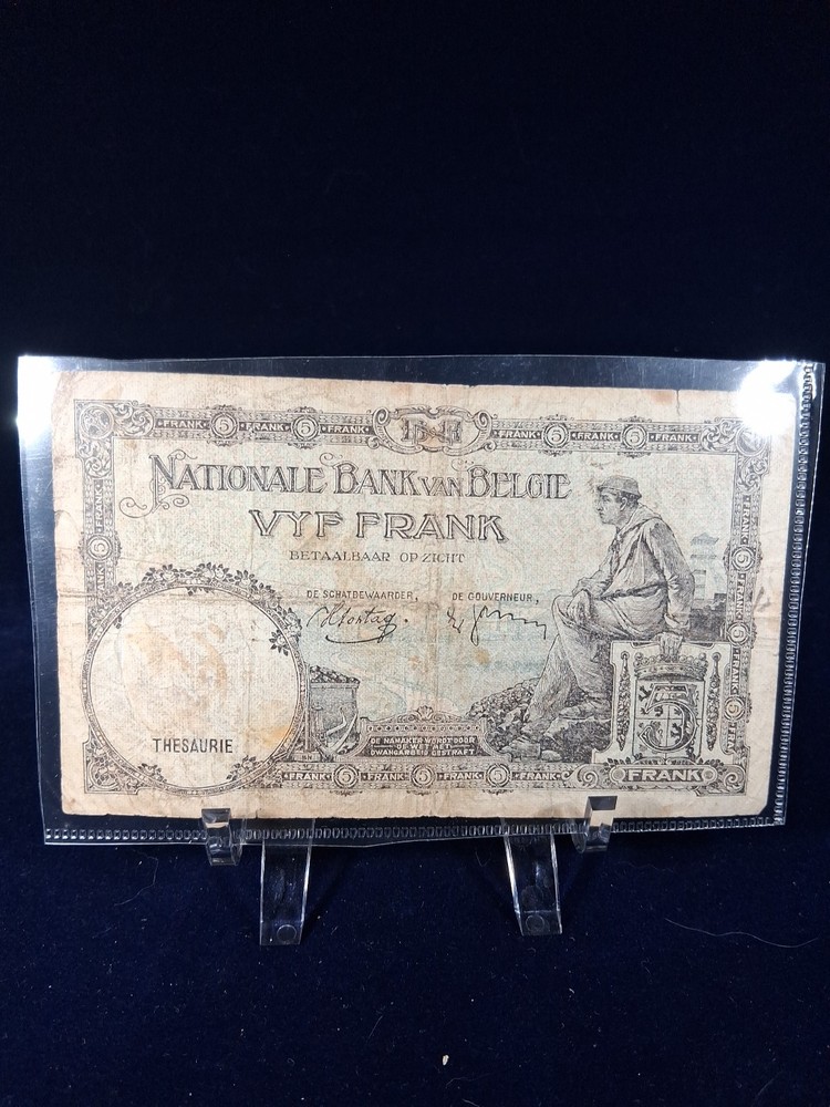 1938 BELGIUM 5 FRANCS BANKNOTE