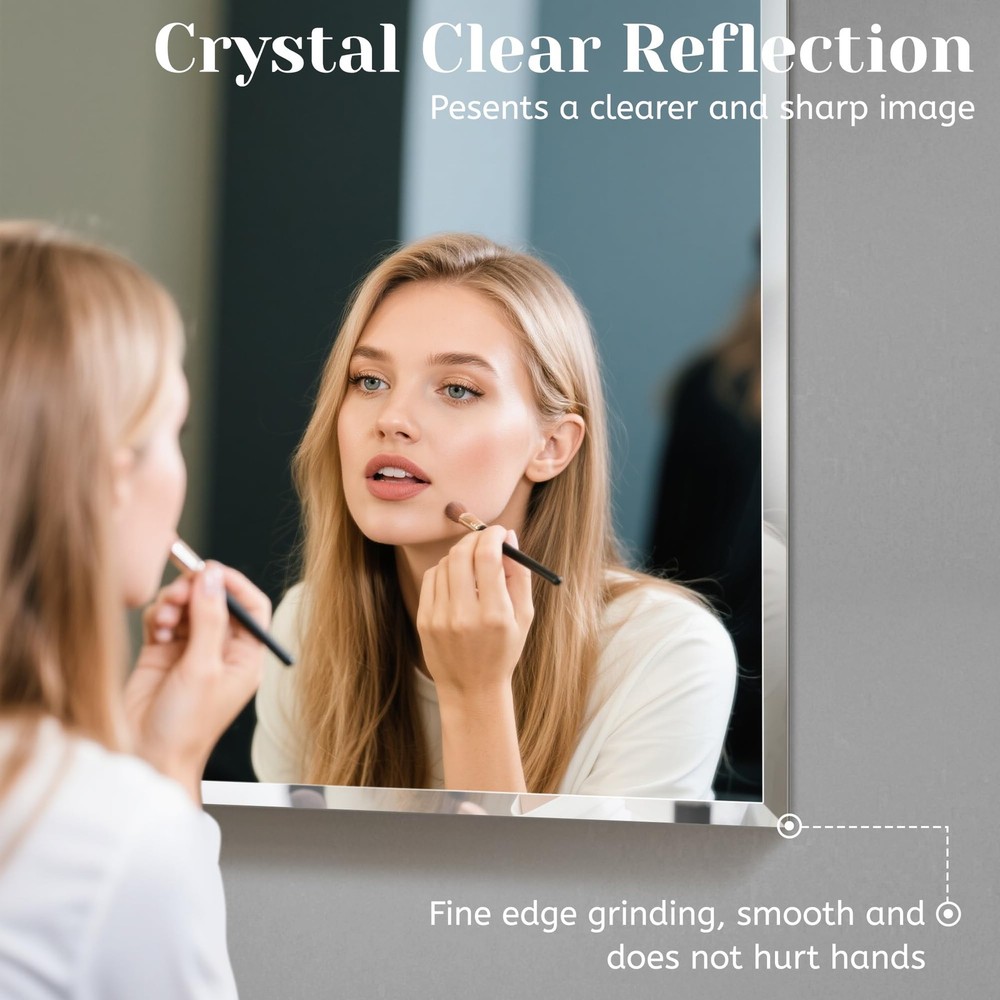 1 PCS 16”x 24”Beveled Polished Edge Frameless Bathroom Mirror Rectangle Wall ...