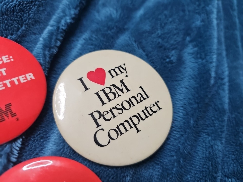 Vintage AI PCjr Personal Computer Service IBM Pinback Button Pin Classic