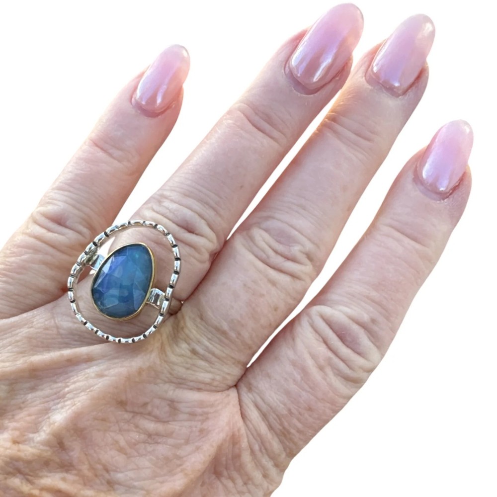 Faceted Doublet Opal Solid 925 Sterling Silver Ring 9