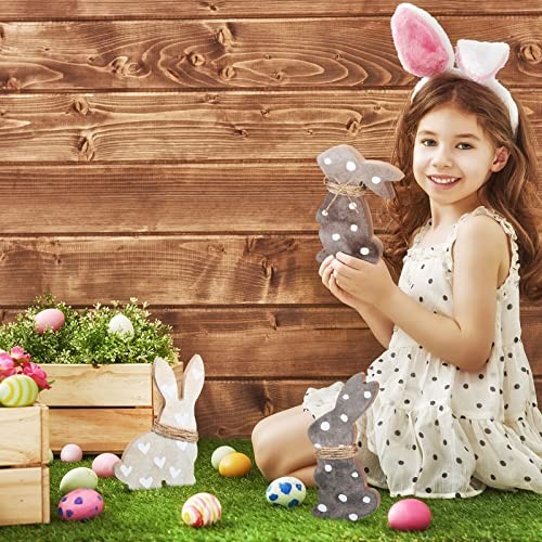 4 Pcs Easter Decorations Easter Bunny Wooden Table Sign Tabletop Rabbit Brown