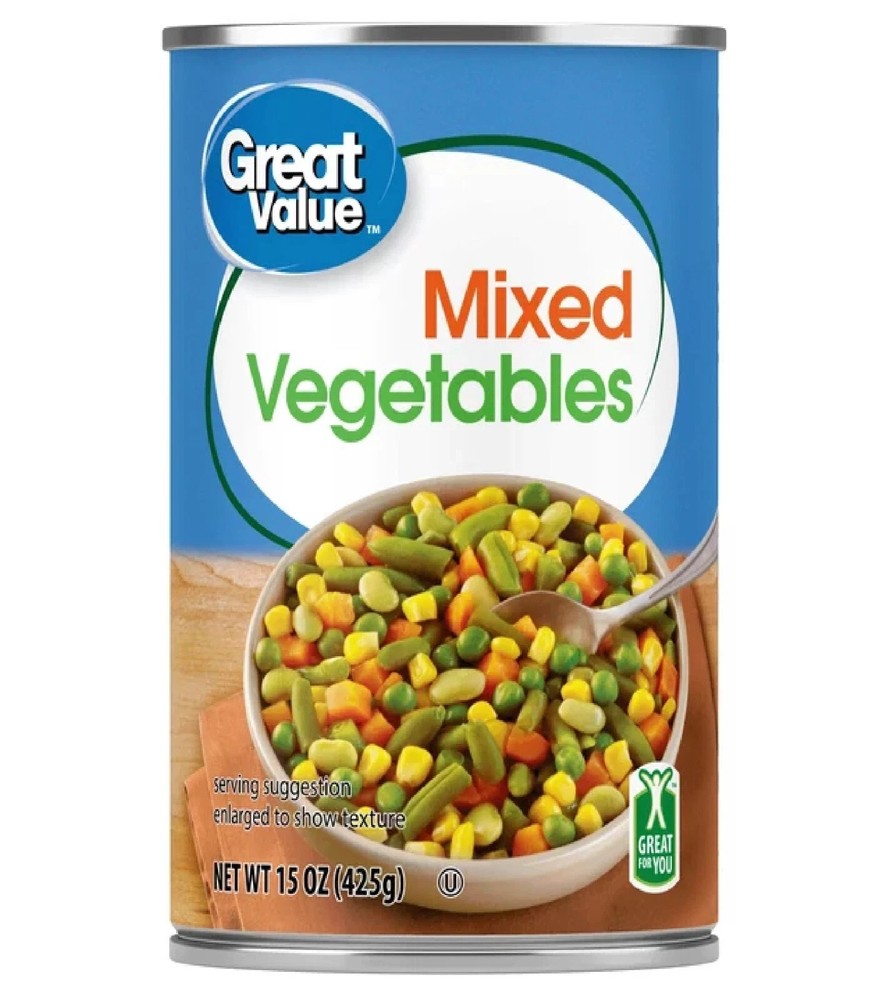 (6 Cans) Great Value Canned Mixed Vegetables, 15 oz