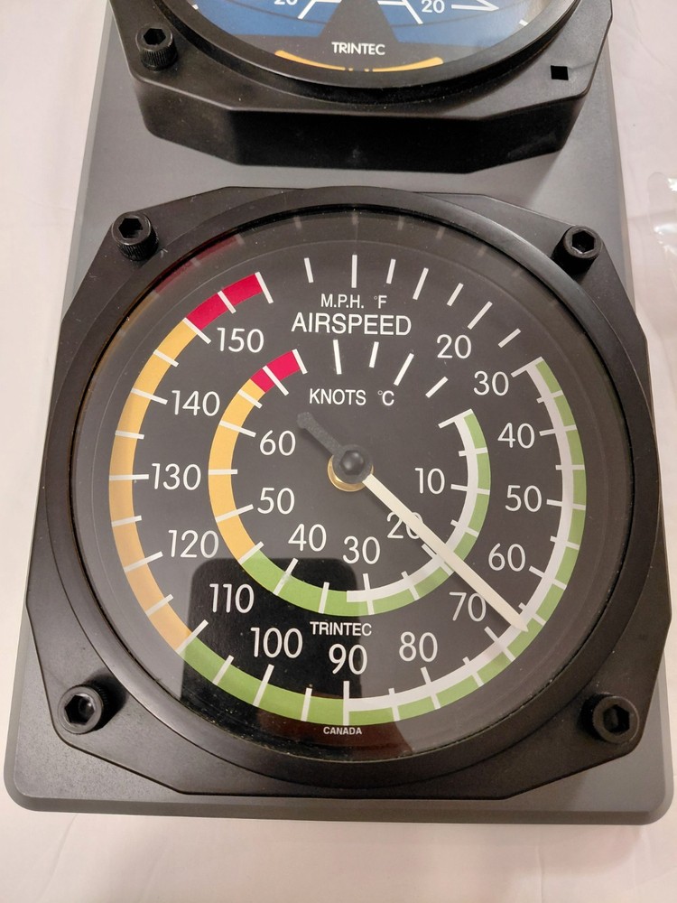 TRINTEC Artificial Horizon Clock & Airspeed Indicator Thermometer Console AS IS