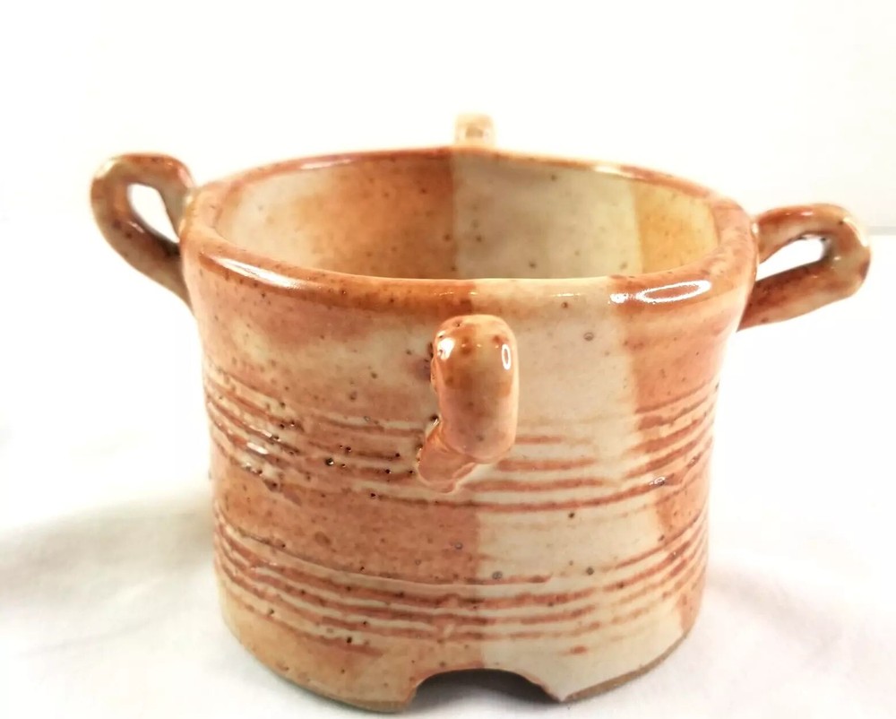 Studio Art Pottery Small Planter Pot Rust Color Handles 6 x 6