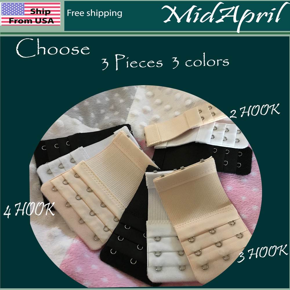 3 Pieces Extra  Bra Elastic Extenders 2 3 4 Hook Black White Beige Extension !