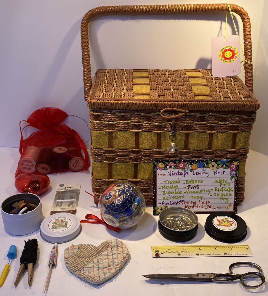 Large Wicker Sewing Basket Notions Keepsake Kit