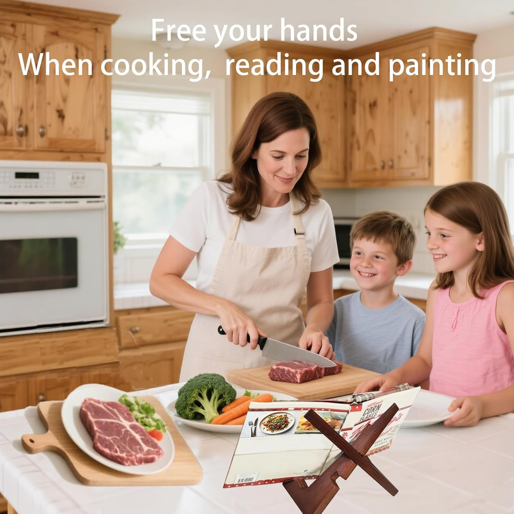 Adjustable Wooden Cookbook Stand Kitchen Book Tablet Display Holder Gift