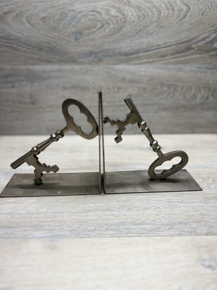 MCM Mid-Century Skeleton Key Bookends Silver